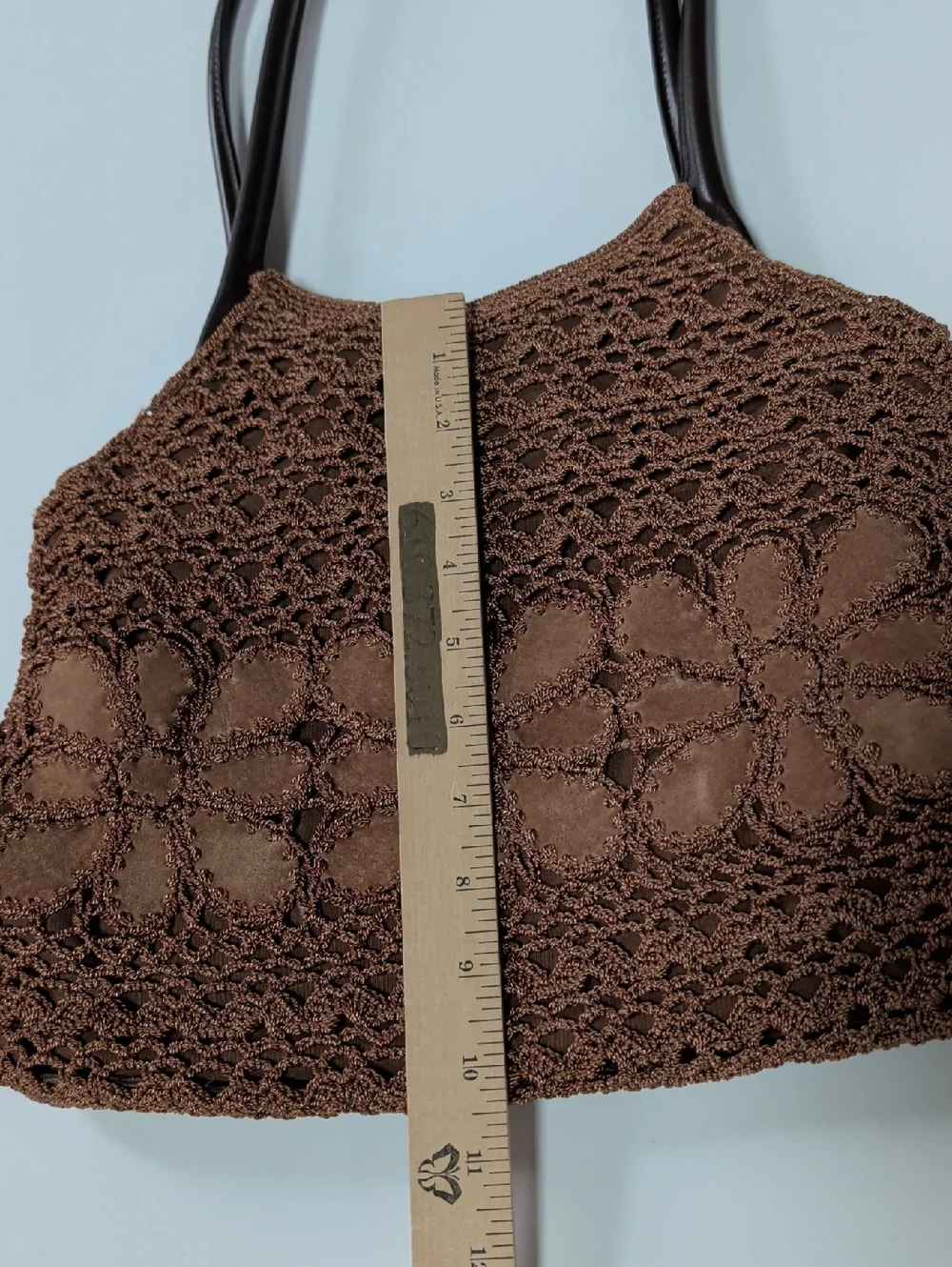 Crocheted Floral Nine West ,Suede Bronze/Brownish Shoulder Bag.